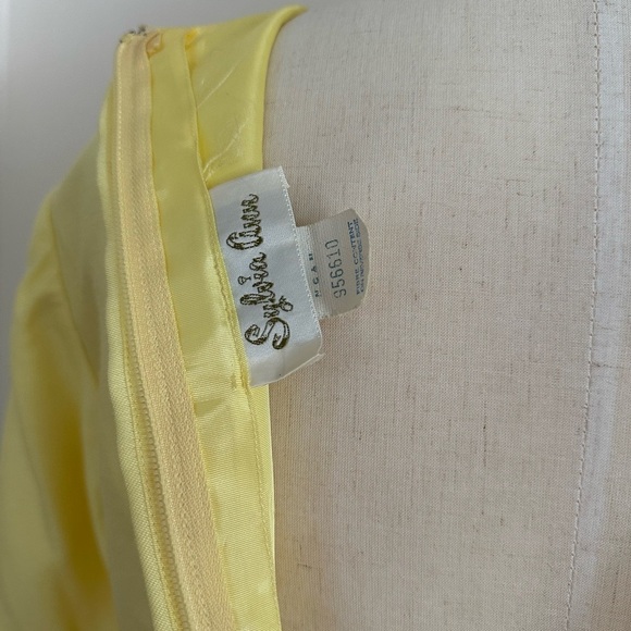 Vintage 60s Sylvia Ann Dress Yellow Sz M Pearl Crochet Daisy Trim Cocktail Party - Picture 5 of 16